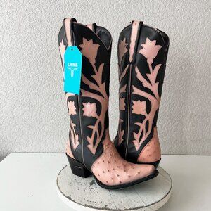 Lane Jolene Women's Cowboy Boots Black Pink Ostrich Western Cowgirl Snip Toe 8